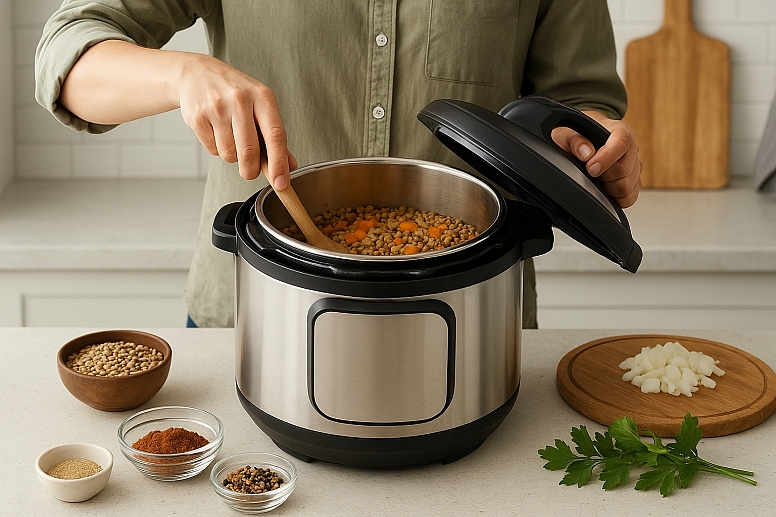 cooking lentils in modern kitchen