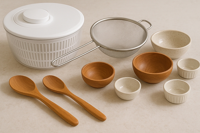 kitchen utensils on stone countertop