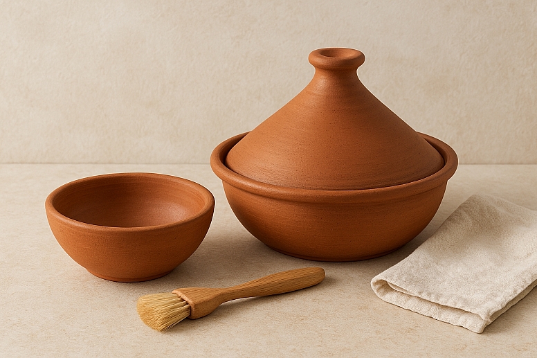 terracotta tagine and bowl arrangement