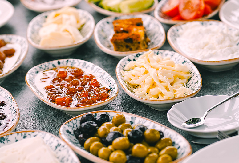 Turkish Breakfast olives and jams