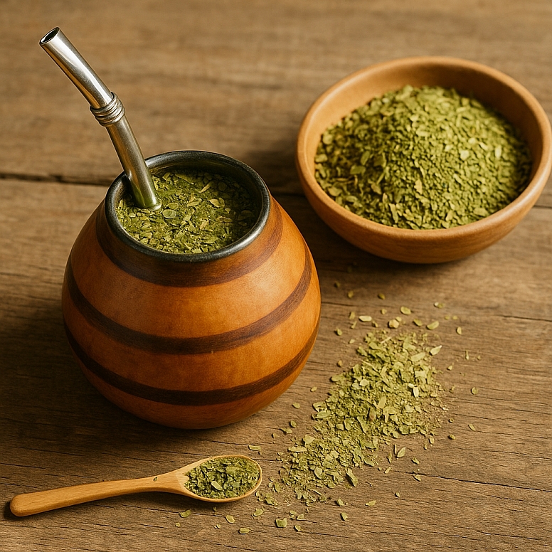 yerba mate setup on rustic wood